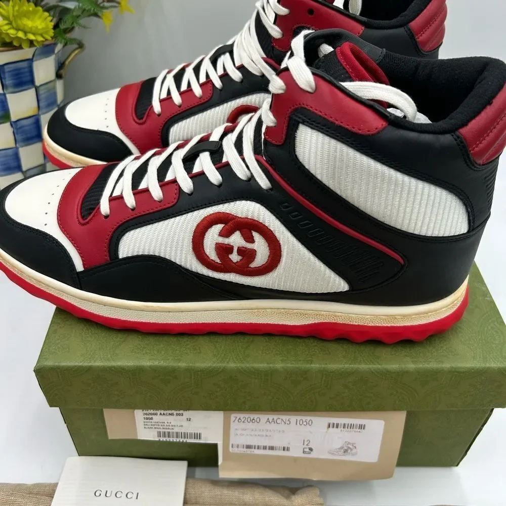 Men’s Gucci MAC 80 high top Leather sneakers Size 12 made in Italy - Picture 5 of 9